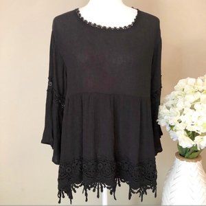 Altar'd State Long Sleeve Lace Crochet Blouse Black Small